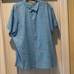 Kahala 1936 Aloha Shirt XXL Made in Hawaii Blue Tropical Surf Resort Hawaiian